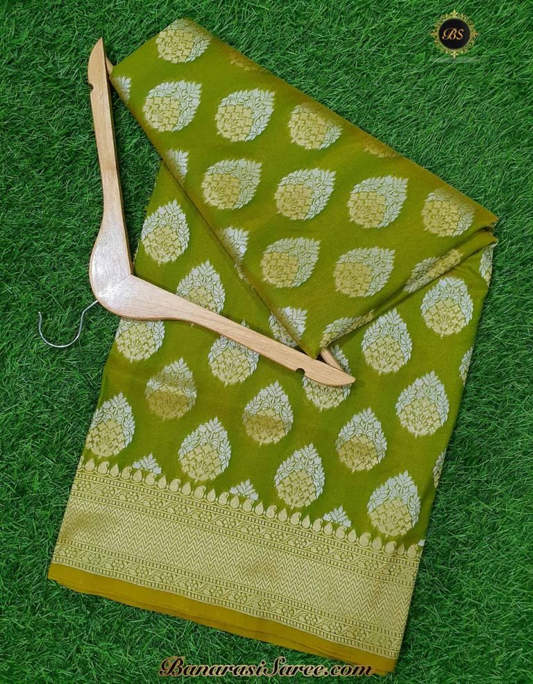 Banarasi Handloom Soft Silk Mehandi Green Color Sona Roopa Boota Saree