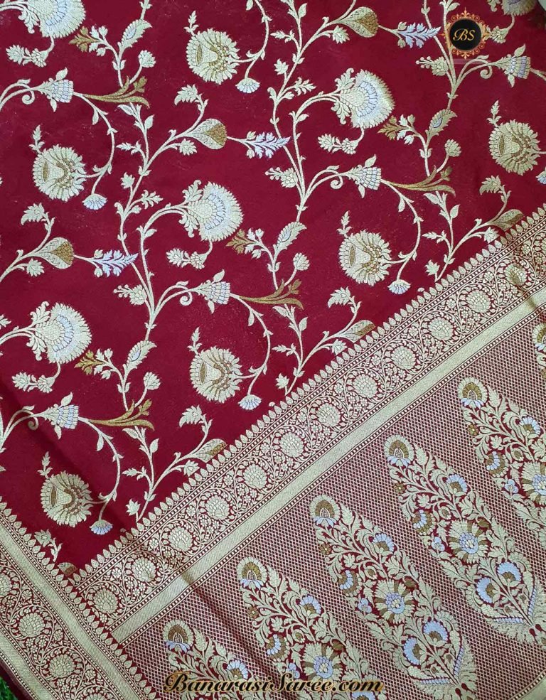 Banarasi Handloom Soft Silk Maroon Color Sona Roopa Jaal Saree - Image 2