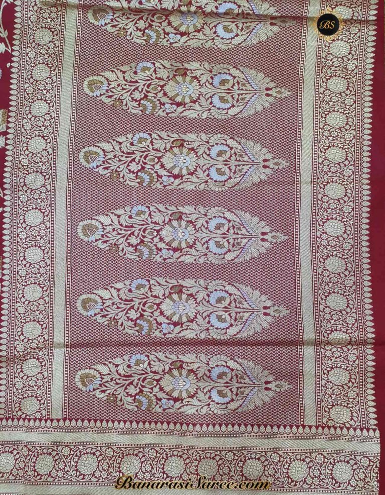 Banarasi Handloom Soft Silk Maroon Color Sona Roopa Jaal Saree - Image 3