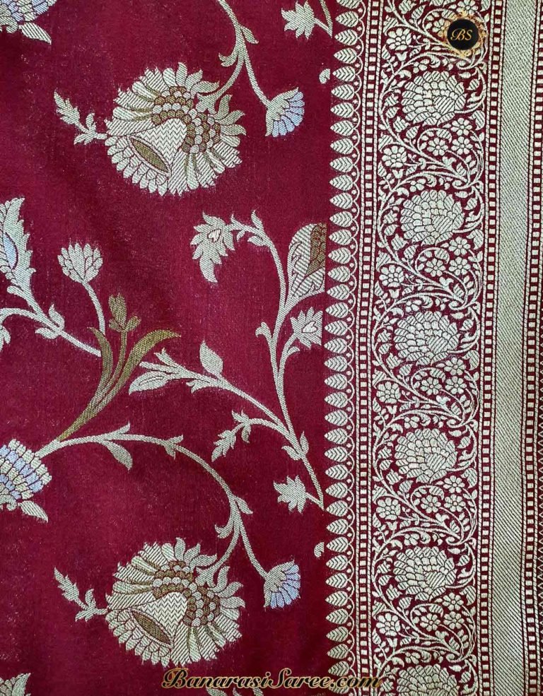Banarasi Handloom Soft Silk Maroon Color Sona Roopa Jaal Saree - Image 4