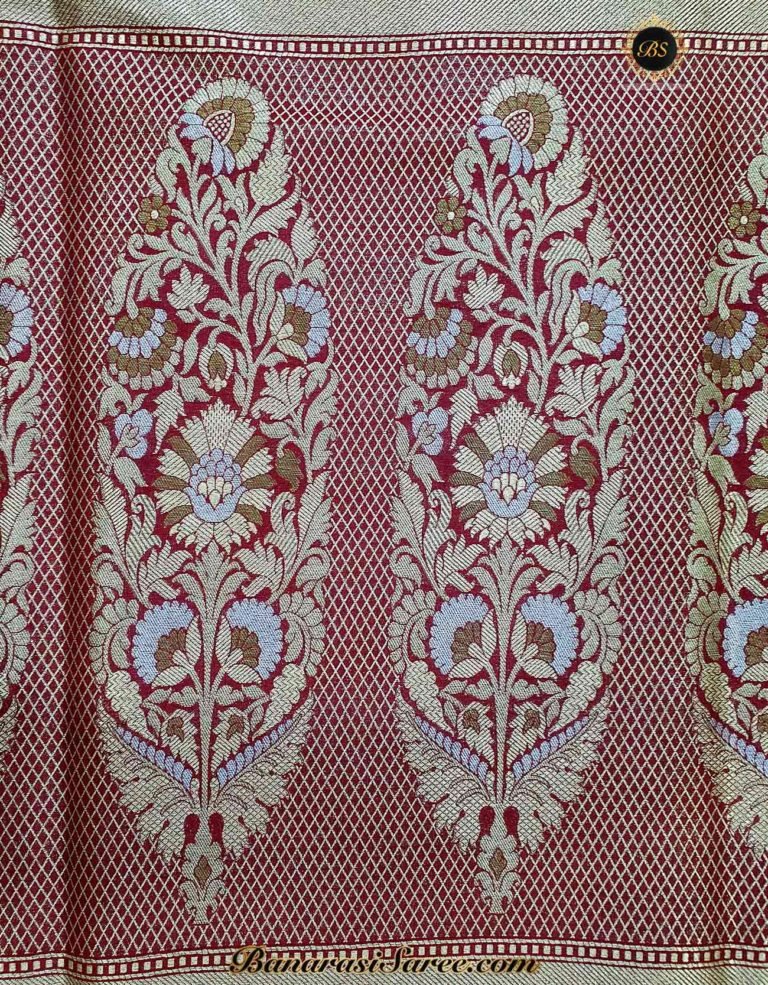 Banarasi Handloom Soft Silk Maroon Color Sona Roopa Jaal Saree - Image 5