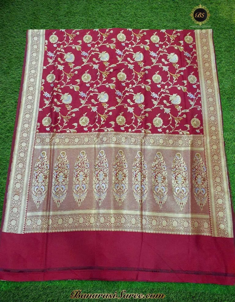 Banarasi Handloom Soft Silk Maroon Color Sona Roopa Jaal Saree - Image 6