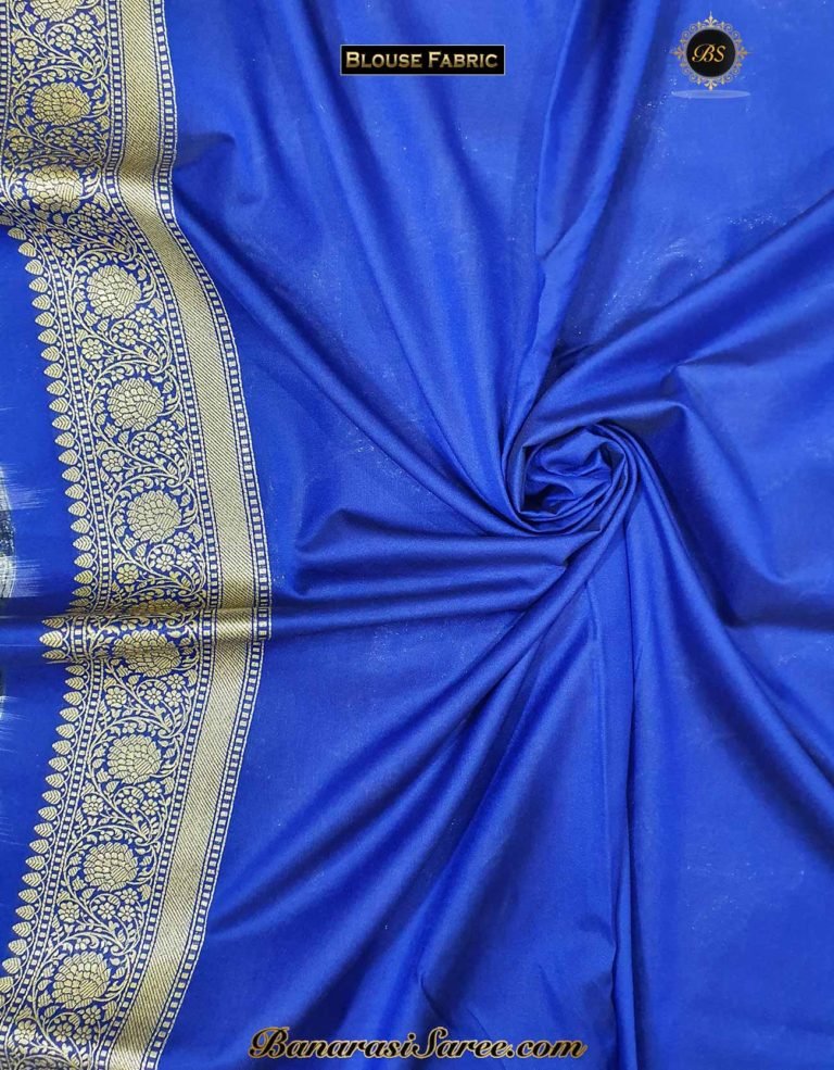 Banarasi Handloom Soft Silk Royal Blue Color Sona Roopa Jaal Saree - Image 7