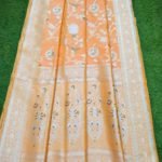 Banarasi Handloom Soft Silk Peach Color Sona Roopa Jaal Saree