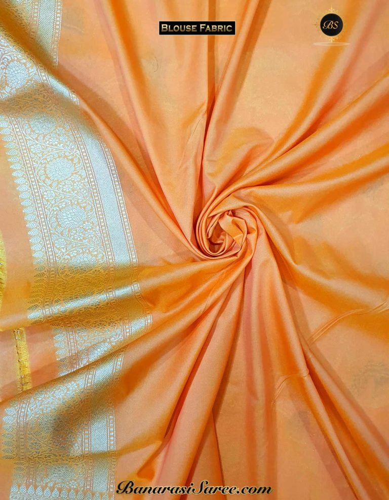 Banarasi Handloom Soft Silk Peach Color Sona Roopa Jaal Saree - Image 7