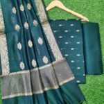 Banarasi Handloom Cotton Silk Dark Green Color Booty Suit