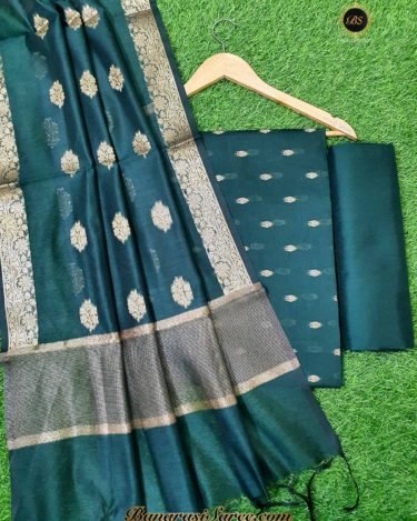 Banarasi Handloom Cotton Silk Dark Green Color Booty Suit