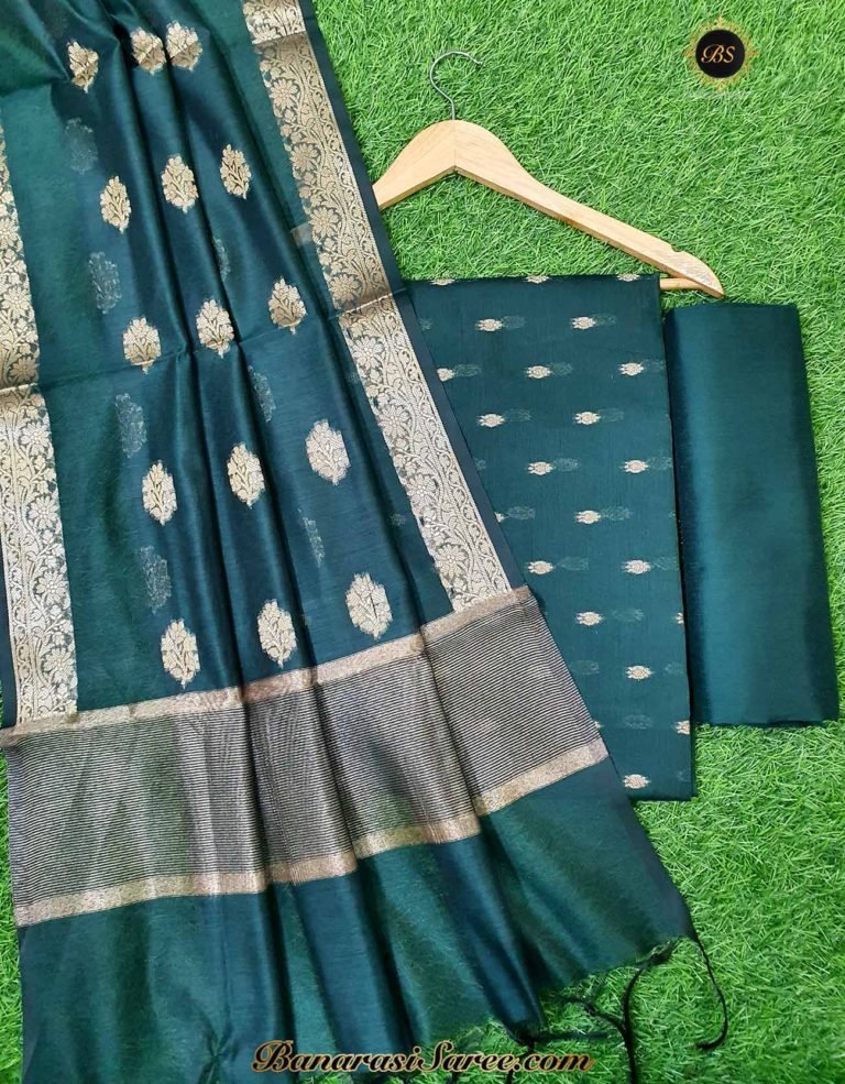 Banarasi Handloom Cotton Silk Dark Green Color Booty Suit