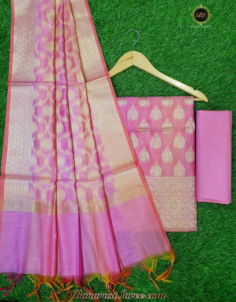 Banarasi Handloom Cotton Silk Baby Pink Color Boota Suit