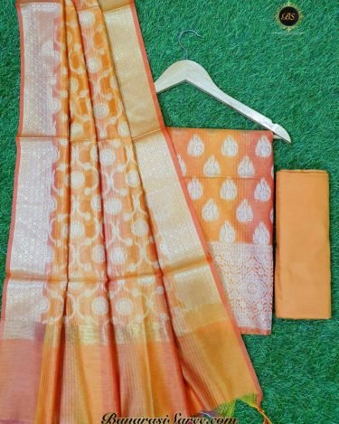 Banarasi Handloom Cotton Silk Orange Color Boota Suit