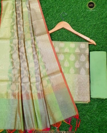 Banarasi Handloom Cotton Silk Pista Green Color Boota Suit