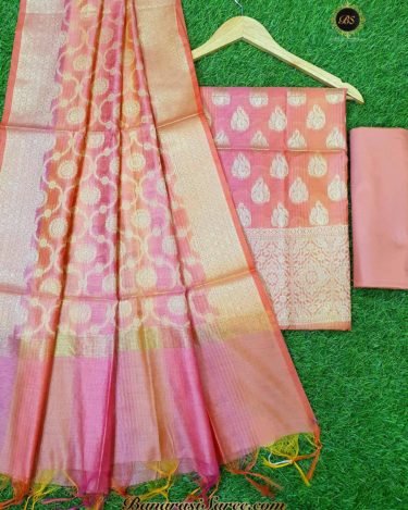Banarasi Handloom Cotton Silk Pink Color Zari Boota Suit