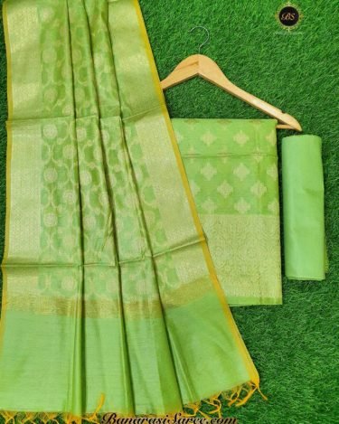 Banarasi Handloom Cotton Silk Parrot Green Color Boota Suit