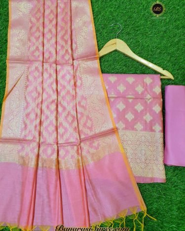 Banarasi Handloom Cotton Silk Pink Color Square Boota Suit