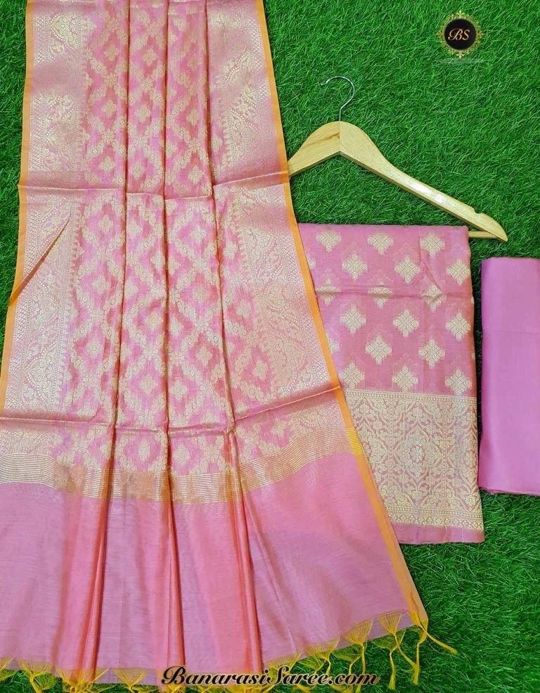 Banarasi Handloom Cotton Silk Pink Color Square Boota Suit