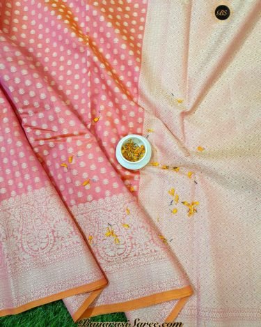 Banarasi Handloom Cotton Silk Pink Color Booty Saree