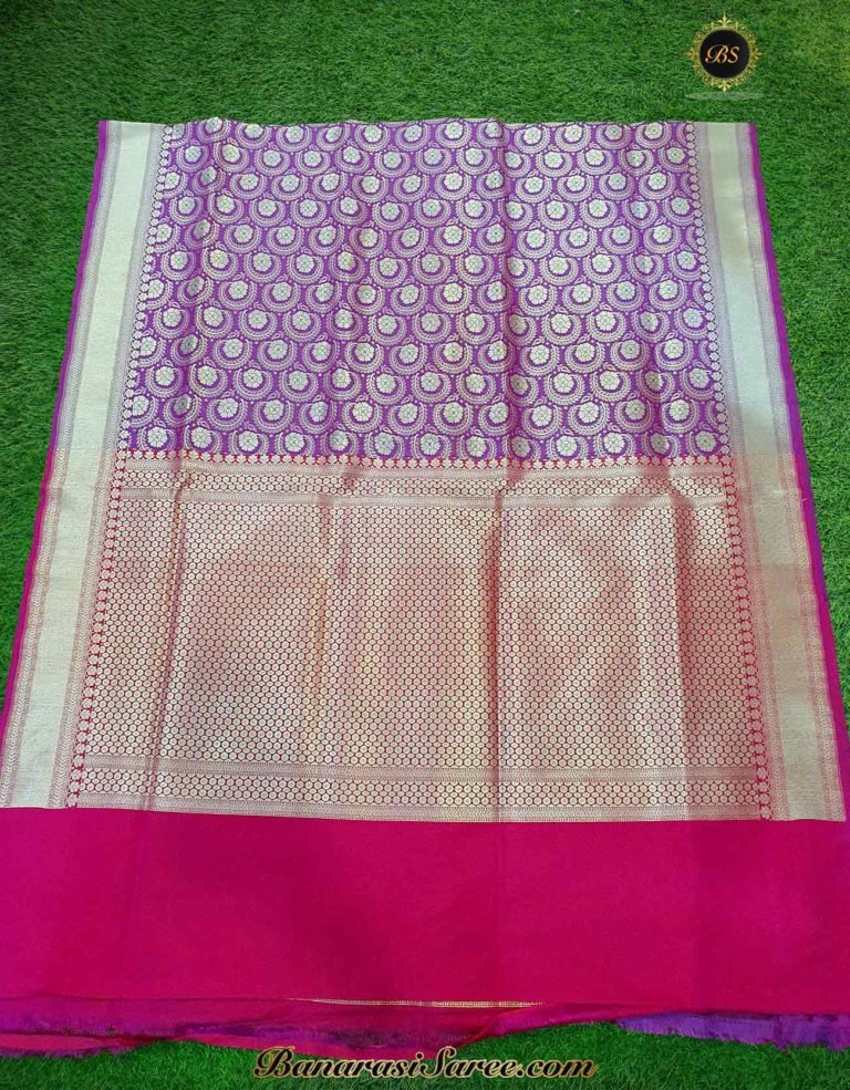 Banarasi Handloom Soft Silk Magenta Color Zari Jaal Saree - Image 5