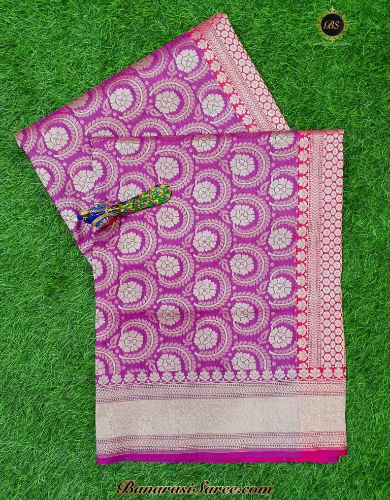 Banarasi Handloom Soft Silk Magenta Color Zari Jaal Saree