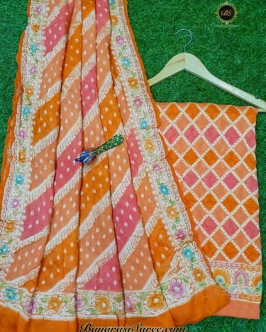 Pure Banarasi Handloom Khaddi Chiffon Orange Color Suit