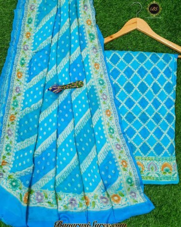 Pure Banarasi Handloom Khaddi Chiffon Sky Blue Color Suit